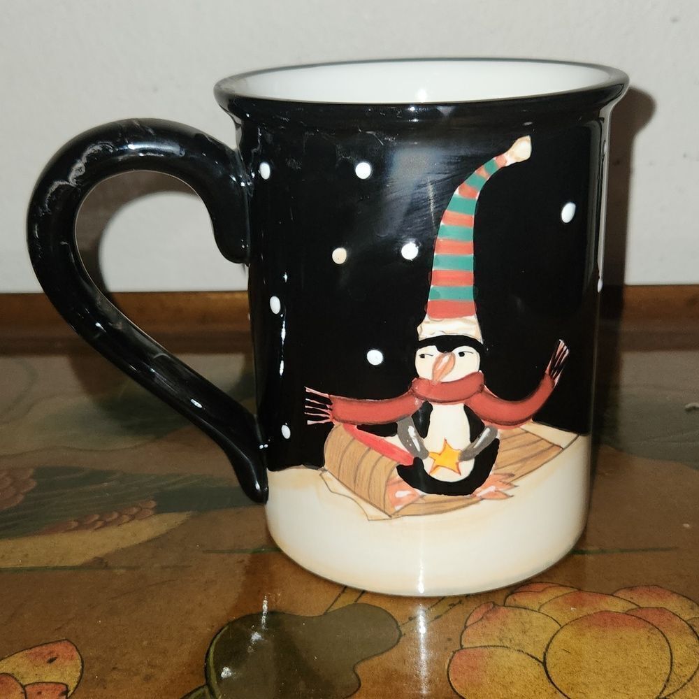 Certified International Penguin Sleding Becca Barton Mug Large 26oz.